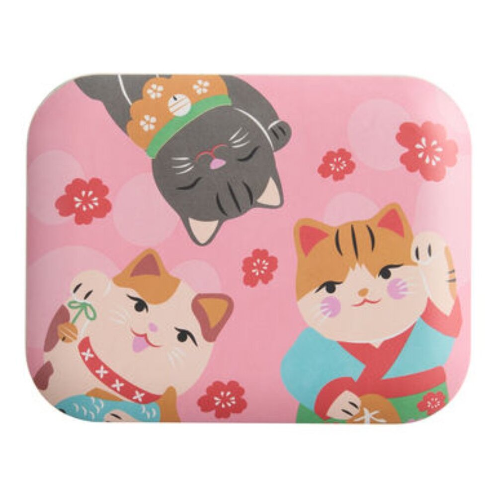 World Market Pink Multicolor Bamboo Fiber Lucky Cat Bento Box